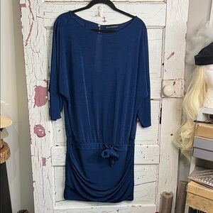 White House Black Market Navy Blue Long Sleeve Drawstring Dress